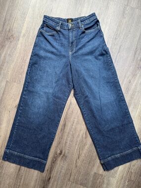 Lee Wide Leg High Rise Jeans Dark Wash 10 Short